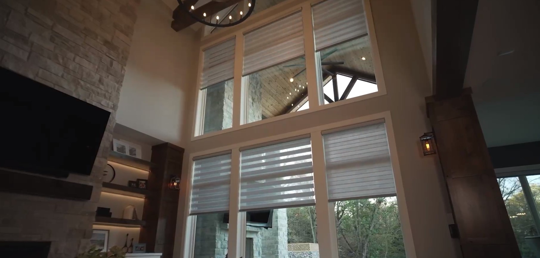 motorized window treatments installed in a living room